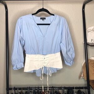 1. State Blue Striped Corset Blouse
